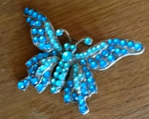 *Brosche STRASSNADEL* Kristalle Schmetterling türkis blau grün superschön - Bild 1 von 6