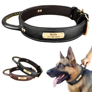 Leather Dog Collar Heavy Duty Personalised Nameplate Engraved Quick fit Handle