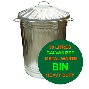 90L Galvanised Metal Bin Home Garden Rubbish Waste Dustbin Animal Storage
