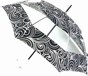 Ladies Manual Stick Umbrella Black White Geometric Panel - Picture 1 of 4