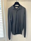 John Smedley Dark Grey Large 100% Merino Wool Long Sleeve Polo Button Shirt