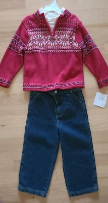 Новый Baby Togs мальчиков 3 изделия свитер/водолазка/джинсы комплект красный/разный размер 3T - Изображение 1 из 3
