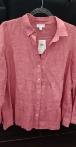 J. Jill Women's Linen Blouse Tunic, Size Small Pink, Long Sleeve $42 - Picture 1 of 17