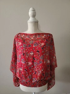 Camicetta Max Studio rossa manica a farfalla media libera floreale collo barca manica spaccata  - Foto 1 di 10