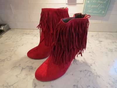 Michael Antonio Rojo Botines Borla Tobillo Botines Talla 10 Cremallera Trasera 4" Tacón Foto 1 de 4