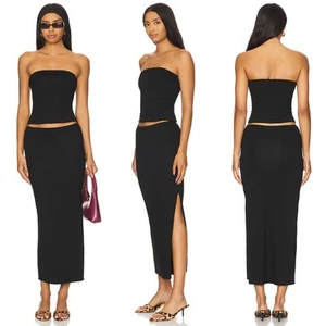 ALL THE WAYS | NWT Natalie Skirt Set in Black Jersey Tube Top Midi 90s XS - Picture 1 of 11