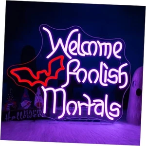  Welcome Foolish Mortals Neon Sign Halloween LED Neon Signs for Wall Decor  - Picture 1 of 7
