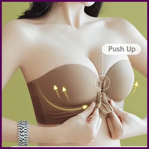 Front Closure Strapless Bras For Women Seamless Push Up Brassiere Thick Soft - Picture 1 of 20