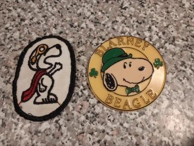 Vtg Snoopy Flying Ace war patch Blarney Beagle Pin St Patrick's Day Peanuts lot - Image 1 of 2