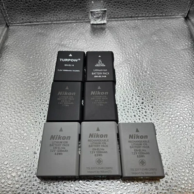 Lote de 7 baterías Nikon EN-EL14 / EN-EL14a - 5 OEM + 2 terceros - D3100 D3200 Foto 1 de 4