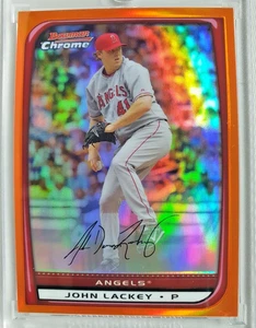2008 BOWMAN CHROME #112 JOHN LACKEY /25 ARANCIONE RIFRATTORE ANGELI - Foto 1 di 2