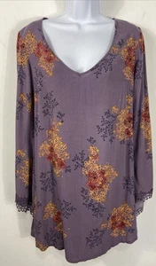 Mason & Belle Purple Western Rustic Floral Boho Chic Mini Dress Lace Trim Size S - Picture 1 of 5