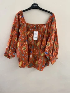 Ladies Next Square Neck Orange Mix Smock Top With 3/4 Length Sleeves Size 16 - Picture 1 of 7