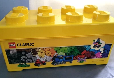 LEGO Yellow Storage Brick Box Building Block Stackable Cont with some LEGO piece - Image 1 of 4