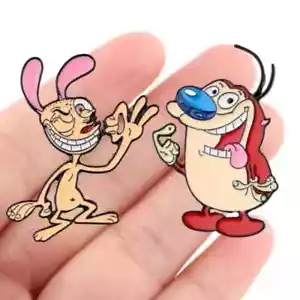 Ren And Stimpy Nickelodeon Cartoon Characters Enamel Metal Pin Set of 2 - Picture 1 of 3
