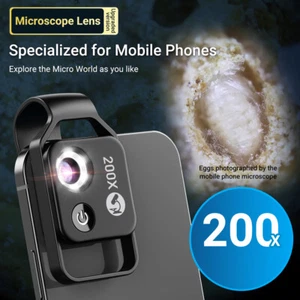 200X HD Microscope Lens for Phone Camera Lens Phone Mobile Macro Lens with 6 LED