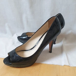 schwarze Pumps Peep-Toes Navyboot Gr. 37 Kroko-Prägung - Bild 1 von 3