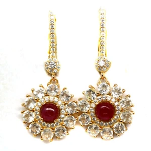 Gemstone Heated 5 MM. Red Ruby & White Zircon Earrings 925 Sterling Silver - Picture 1 of 4