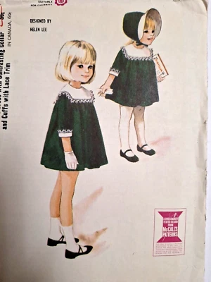 Dress Bonnet Hat Lace Girls 2 2T McCalls 7993 Sewing Pattern Cut VTG Helen Lee - Image 1 of 4