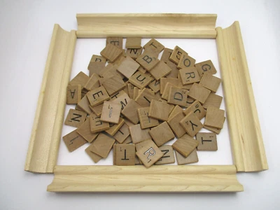 1989 Milton Bradley Scrabble Replacement Set 100 Tiles and 4 Wood Tile Holders - Image 1 of 4