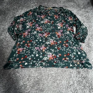 Democracy Blouse Womens Medium Green Pink White Floral Peasant Boho Rayon - Picture 1 of 16