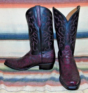 Mens Rujo The Gavin Black Cherry Full Quill Ostrich Cowboy Boots 9 EE New - Picture 1 of 6