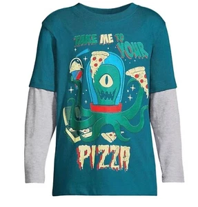 Lands' End Boys Size Large (10-12) Long Sleeve Double Layer Glow Graphic T-Shirt - Picture 1 of 5