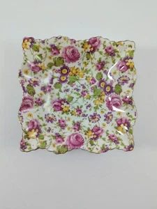 Vintage James Kent Floral Chintz Rüschen Schmuck Schale Waschtisch Tablett "Rapture" 5x5" - Bild 1 von 7
