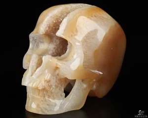 ÚNICA Enorme Calavera de Cristal Tallado de Ágata Geoda de 4.2" - Imagen 1 de 8