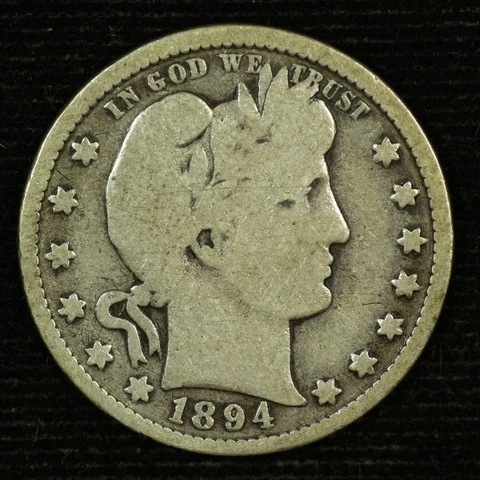 Barber Silver Quarter. 1894 P. Good Circulated. Lot #  9042-44-101 Cover