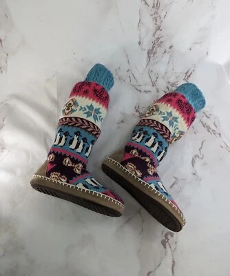 Muk Luks Slippers Womens Small 7 8 Boots Sock Penguins Butterfly Paisley  - Image 1 of 4