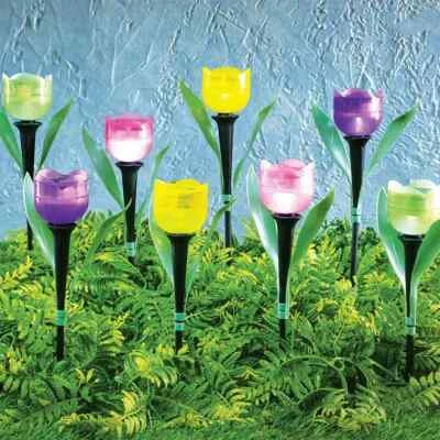 Juego de 8 estacas de jardín marcadores de camino de tulipán de resorte LED con energía solar Foto 1 de 2