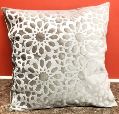 Grey and Shiny Silver Geometric crushed Velvet deco Pillow throw cushion cover - Image 1 of 4