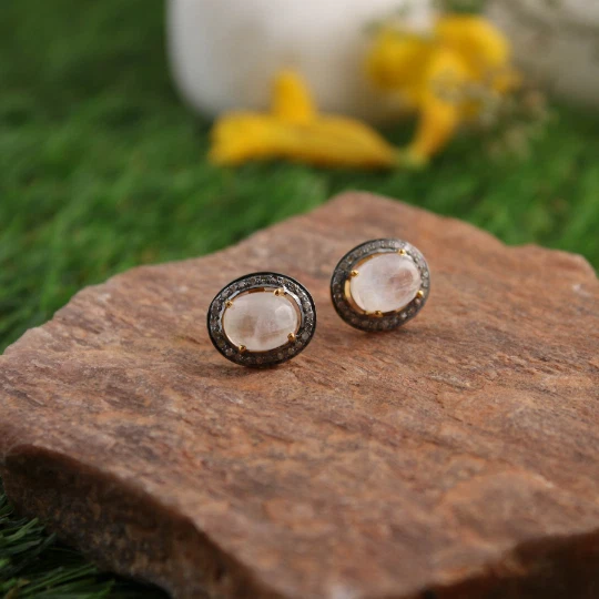 Pendientes de diamantes naturales y piedras preciosas de labradorita tachuelas de plata 925 tachuelas de moda Foto 1 de 4