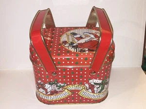 Polka vintage scatola cestino piccola latta vintage manici rosso regalo Babbo Natale deposito puntini - Foto 1 di 6