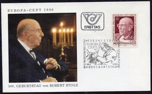 EUROPA CEPT 1980 - AUSTRIA - FAMOUS PEOPLE - GUBERSTAG von ROBERT STOLZ - FDC - Picture 1 of 2