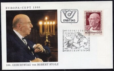 EUROPA CEPT 1980 - AUSTRIA - FAMOUS PEOPLE - GUBERSTAG von ROBERT STOLZ - FDC - Image 1 of 2