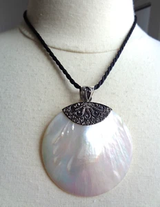 Sterling 925 Stamped, Signed, made in Indonesia, MOP Large Unique Pendant Neckla - Picture 1 of 5