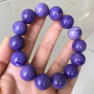 Pulsera de cuentas gemas de cristal charoita púrpura natural de alta calidad de 16,4 mm AAA - Imagen 1 de 9