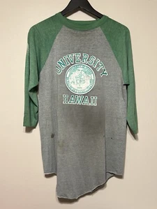 Vintage University Of Hawaii Raglan 80s Distressed Green Gray - Picture 1 of 14