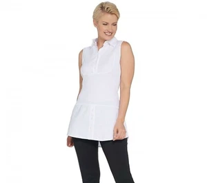 FREE SHIPPING Kathleen Kirkwood Dictra-Ease Chambray Shirttail White Denim XS - Picture 1 of 1