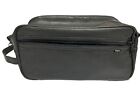 Buxton Leather Shaving Kit Bag 11 1/2 x 5 3/4 x 6 Black, zipper outer pocket EUC