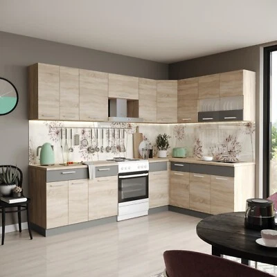 Küchenzeile Eckküche Winkel Küche Einbauküche ALINA Sonoma Eiche 180x270 cm - Bild 1 von 4