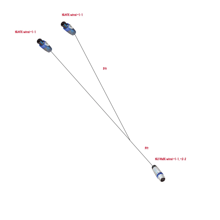 CBI Speaker Speakon Y Cable 4 Cond NLT4FX Split to (2) NL4FX 8Ft Biamp - Image 1 of 1