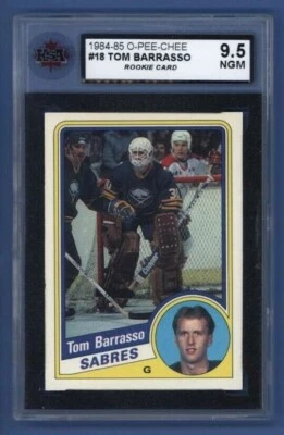 1984-85 OPC #18 TOM BARRASSO (rc) KSA 9.5 NGM Buffalo Sabres *GOALIE* *ROOKIE* - Image 1 of 2