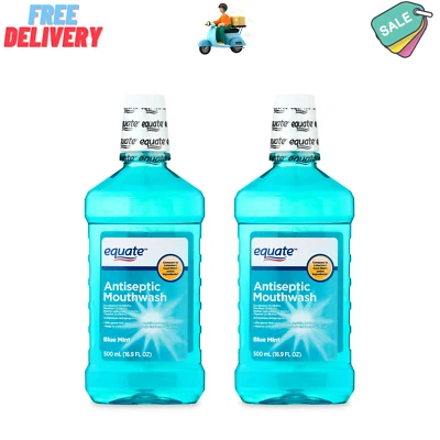 (2 Pack) Equate Antiseptic Mouthwash Enamel-Safe, Blue Mint, 16.9 fl oz (500 mL) - Image 1 of 4