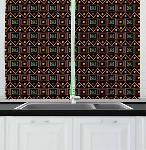 African Kitchen Curtains 2 Panel Home Window Drapes 55" X 39" Ambesonne - Picture 1 of 29