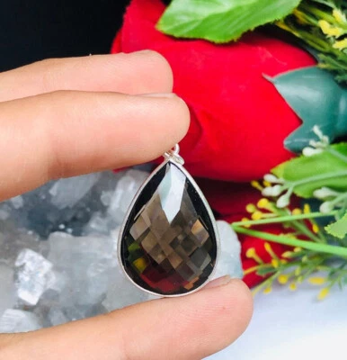 Buona Aspetto Fumè Topazio Gemma 925 Argento Sterling Fatto a Mano Ciondolo - Immagine 1 di 4