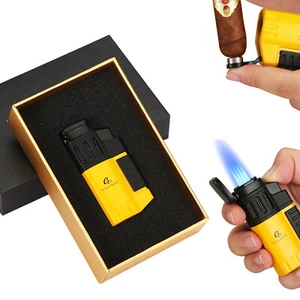 Galiner Windproof Refillable Cigar Lighter Punch 4 Jet Flame Torch W/ Gift Box - Picture 1 of 9