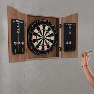 Brown Wall-mounted Wooden Dartboard W/ Cabinet & Dart Boards Set For Adults - Picture 1 of 17
